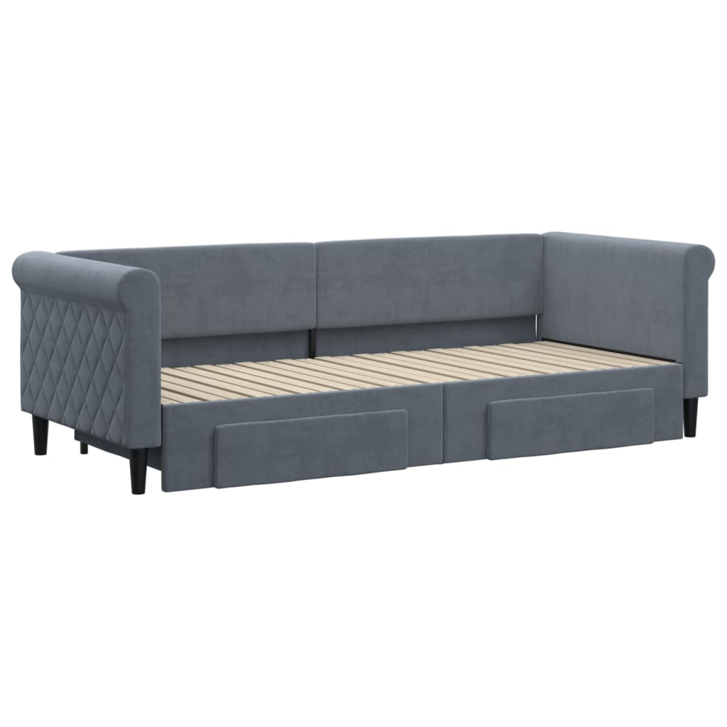 Sofá-cama c/ gavetão e gavetas 80x200 cm veludo cinzento-escuro