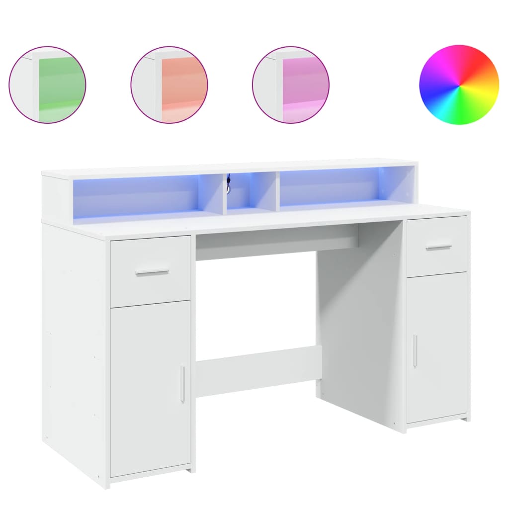 Secretária c/ luzes LED 140x55x91 cm derivados madeira branco