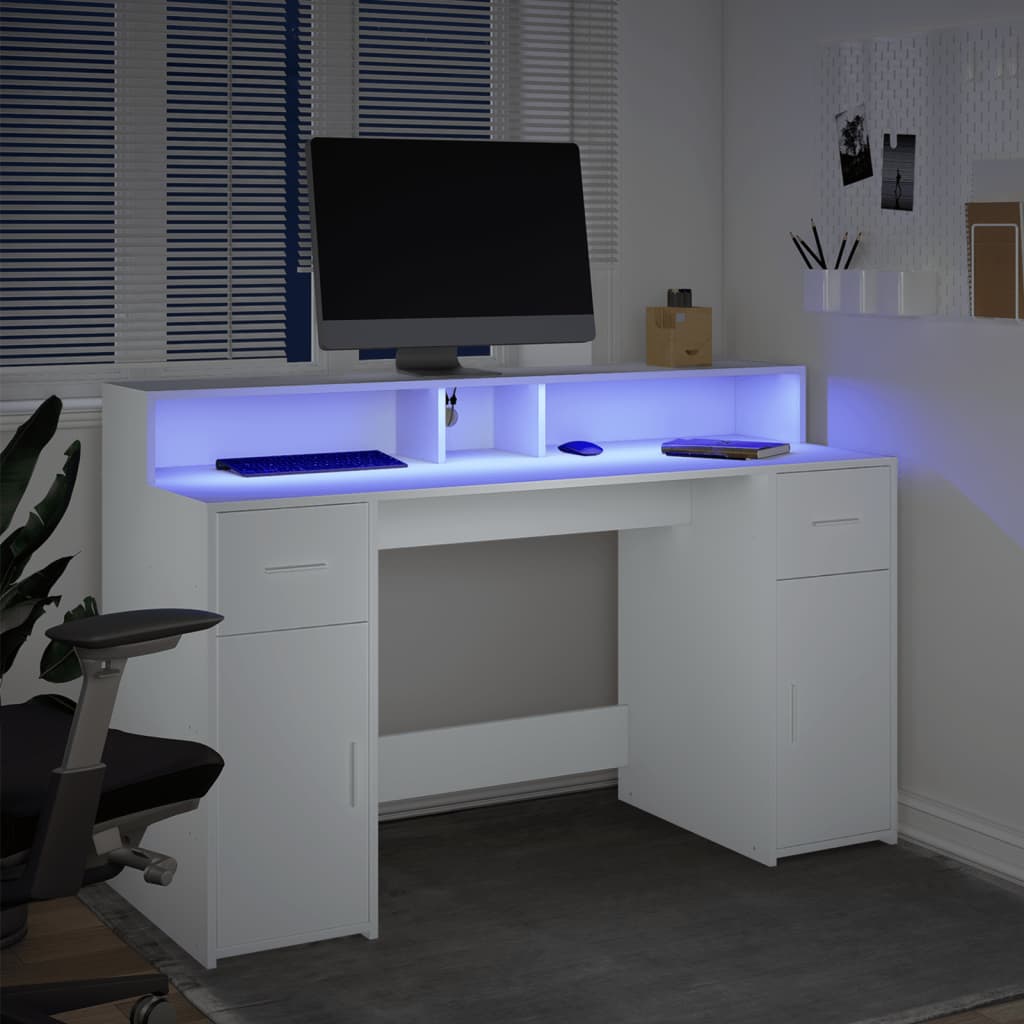 Secretária c/ luzes LED 140x55x91 cm derivados madeira branco