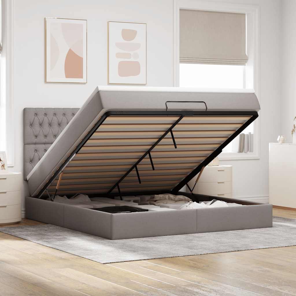 Moldura de cama otomana com tecido taupe 180x200cm