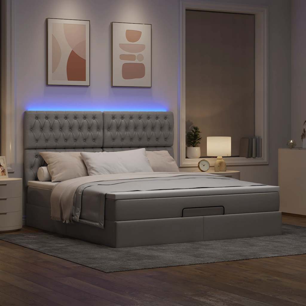 Moldura de cama otomana com tecido taupe 180x200cm