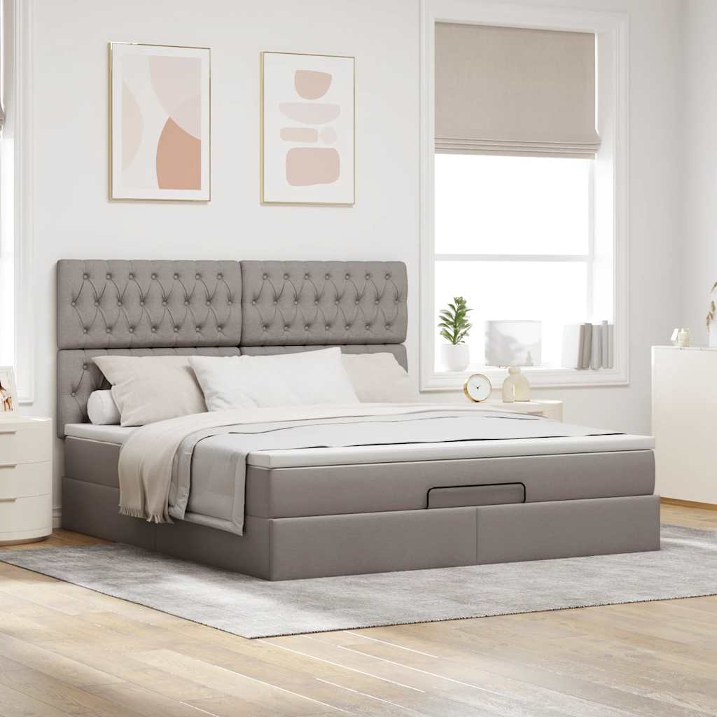 Moldura de cama otomana com tecido taupe 180x200cm