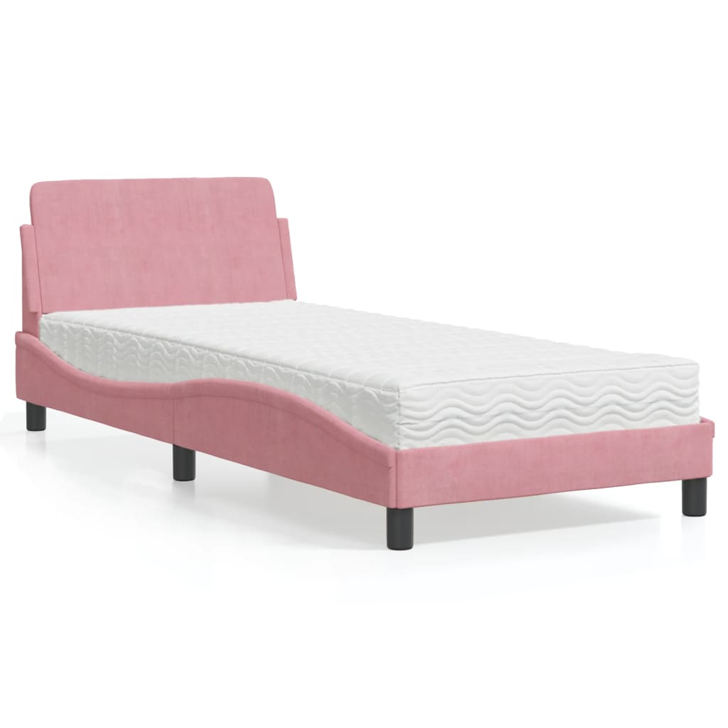 Cama com colchão dover 80x200 cm veludo rosa