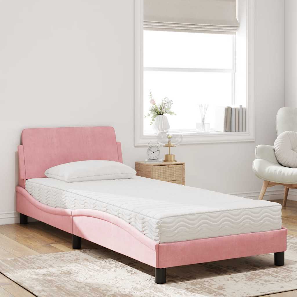 Cama com colchão dover 80x200 cm veludo rosa