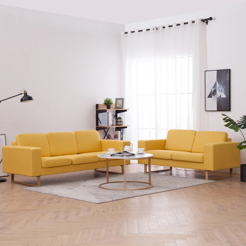 2 Pcs conjunto de sofás tecido amarelo