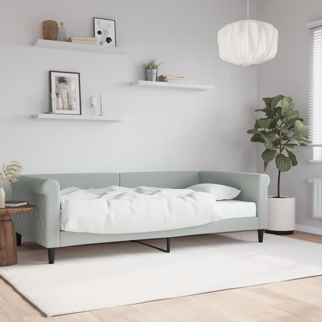Sofá-cama com colchão 100x200 cm veludo cinzento-claro