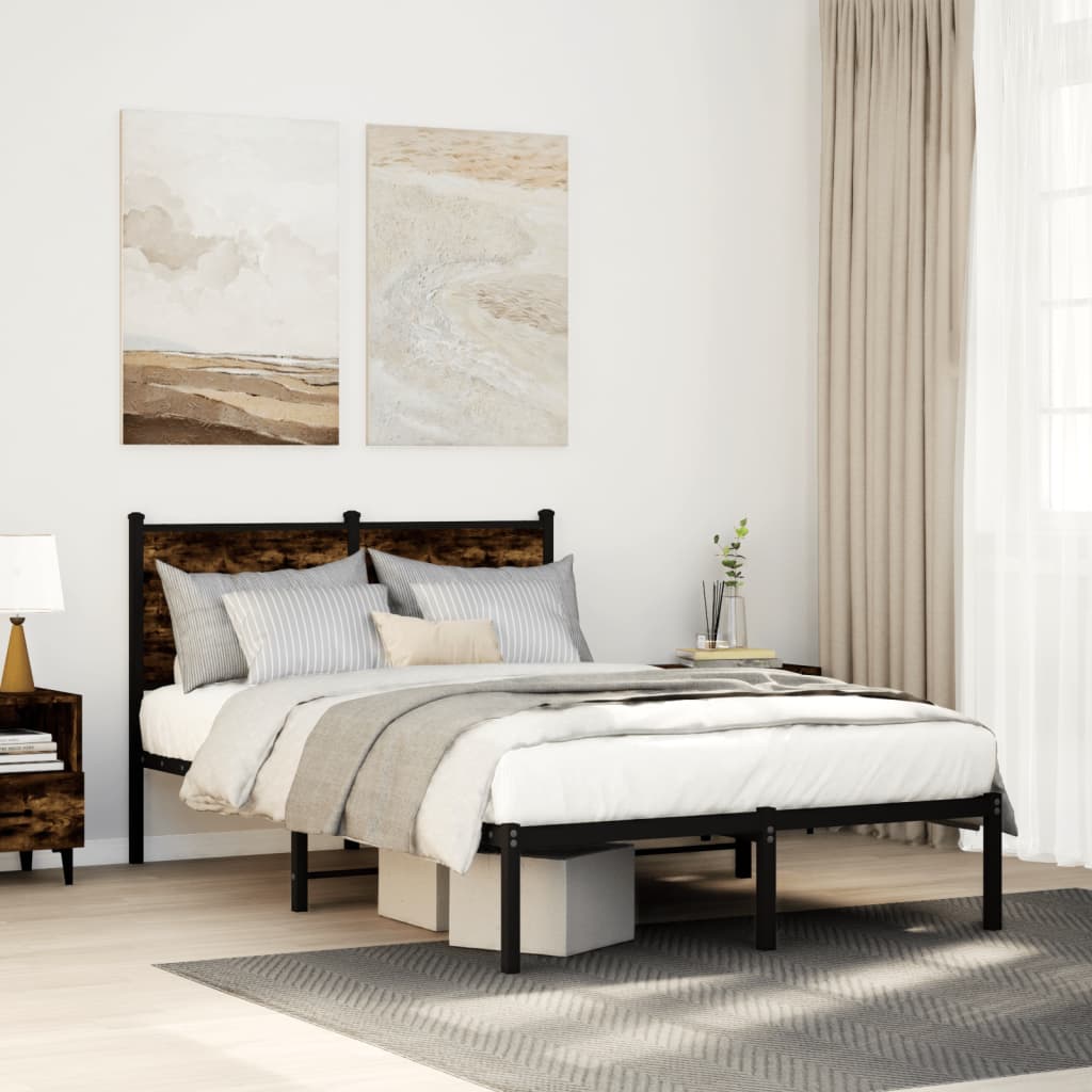 Estrutura de cama sem colchão 120x200 cm metal carvalho fumado