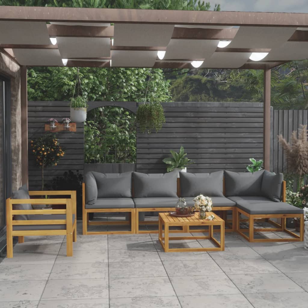 7 Pcs conjunto lounge de jardim com almofadões acácia maciça