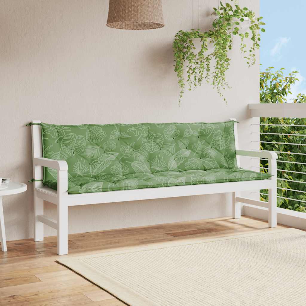 Almofadões banco jardim 2 pcs 200x50x7 cm tecido padrão folhas