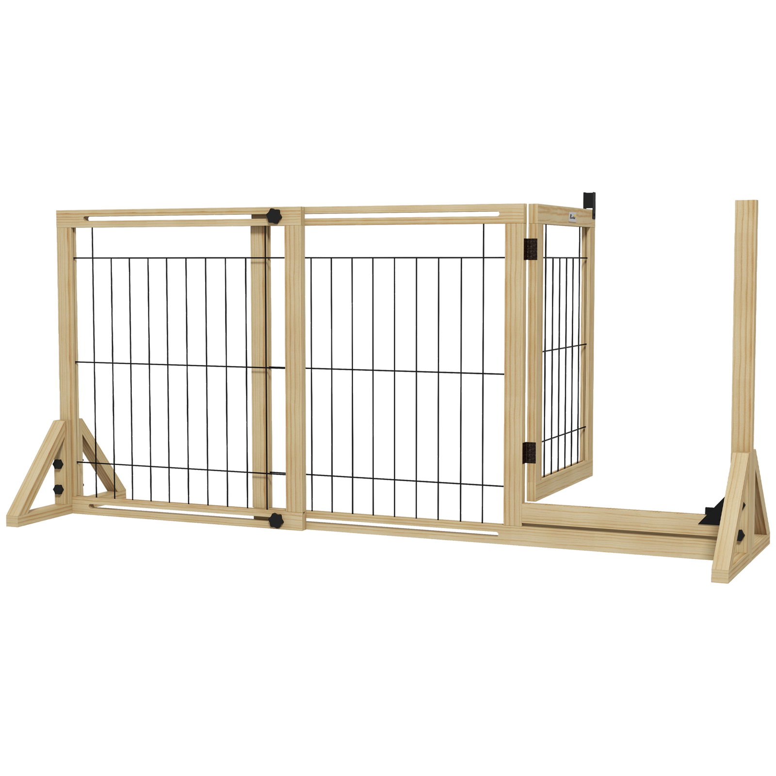 Barreira de segurança para cães extensível de 2 painéis e pés de apoio triangular 112-159x44x70 cm madeira