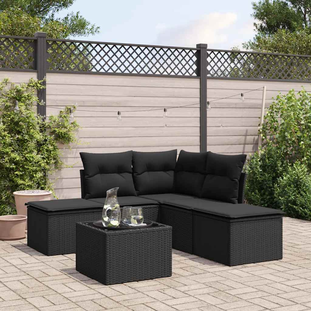 6 Pcs conjunto sofás de jardim c/ almofadões vime PE preto
