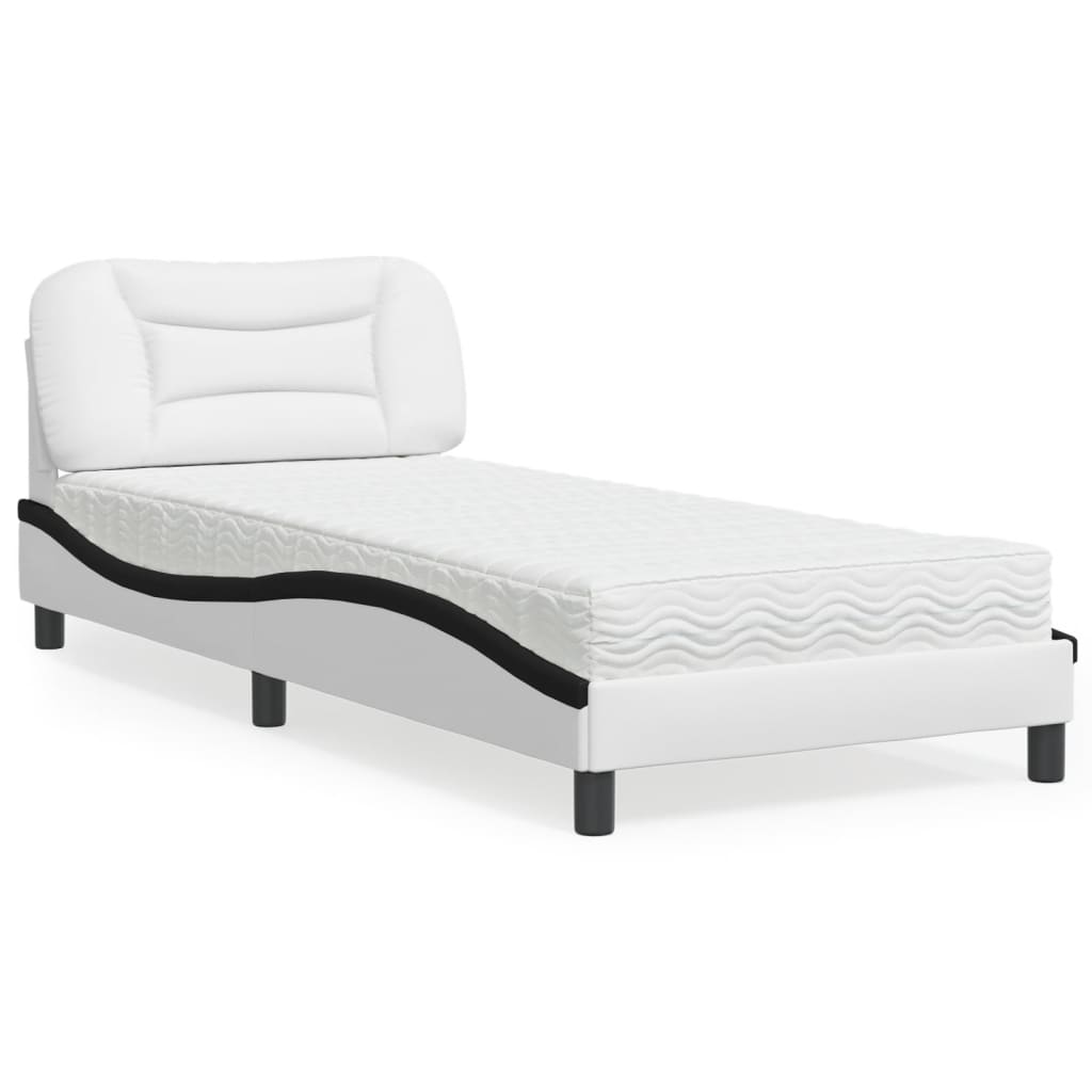 Cama com colchão hvar 80x200 cm couro artificial branco e preto