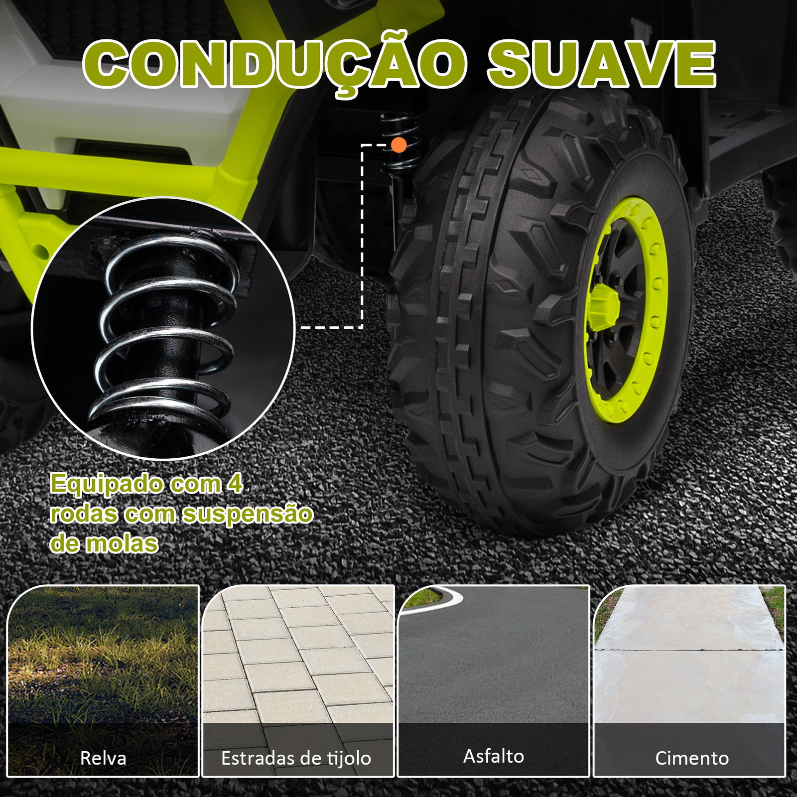 Quadriciclo elétrico para criança 12v faróis música mp3 velocidade ajustável e cesta de arrumação 88x50x57,5 cm verde