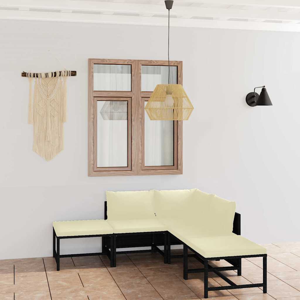 6 Pcs conjunto lounge de jardim c/ almofadões vime PE preto