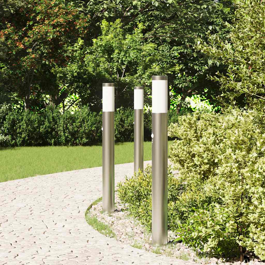 Luminárias de balizamento com sensor, 3 peças, 80 cm, aço inoxidável, IP44