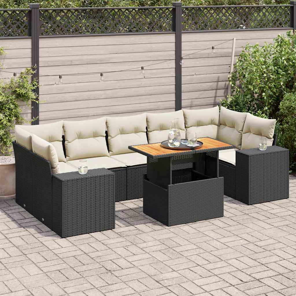 8 Pcs conjunto sofás de jardim com almofadões vime PE preto