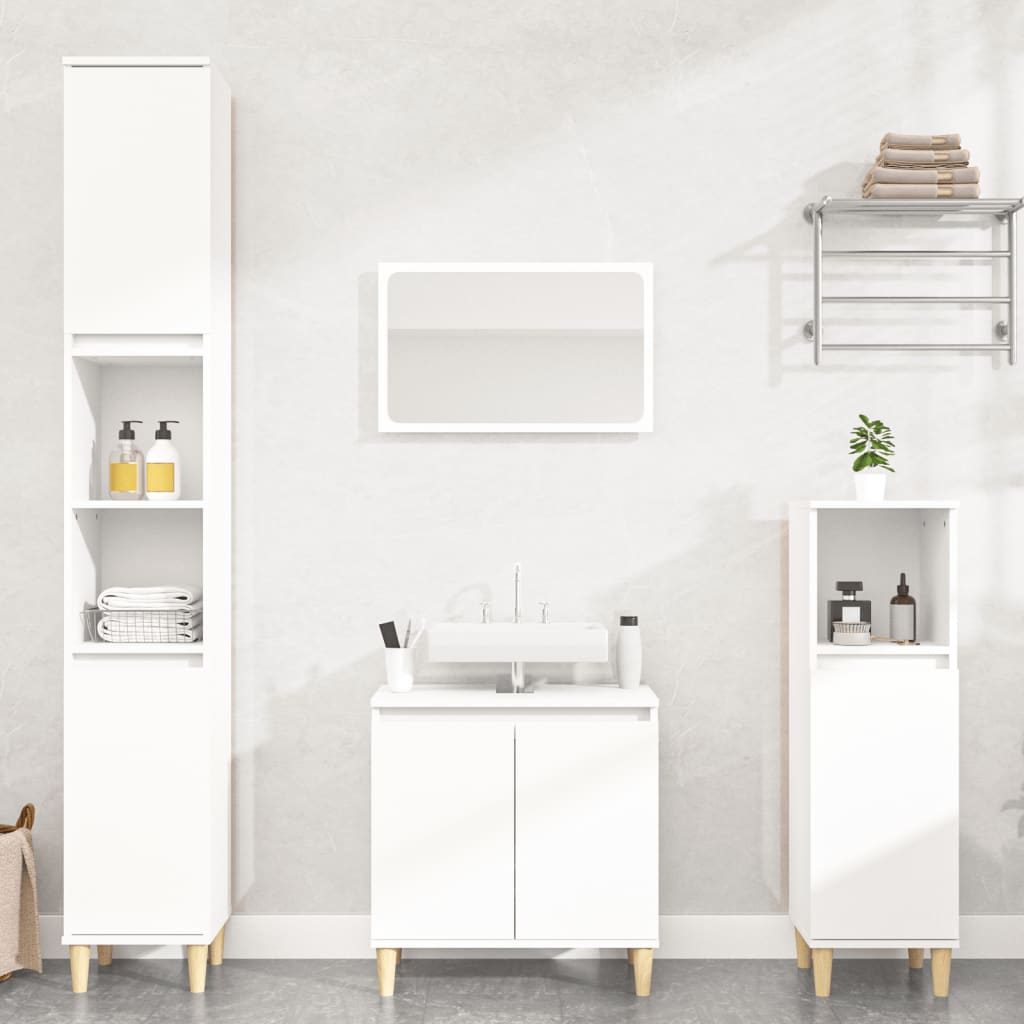 3 Pcs conjunto móveis casa de banho derivados de madeira branco