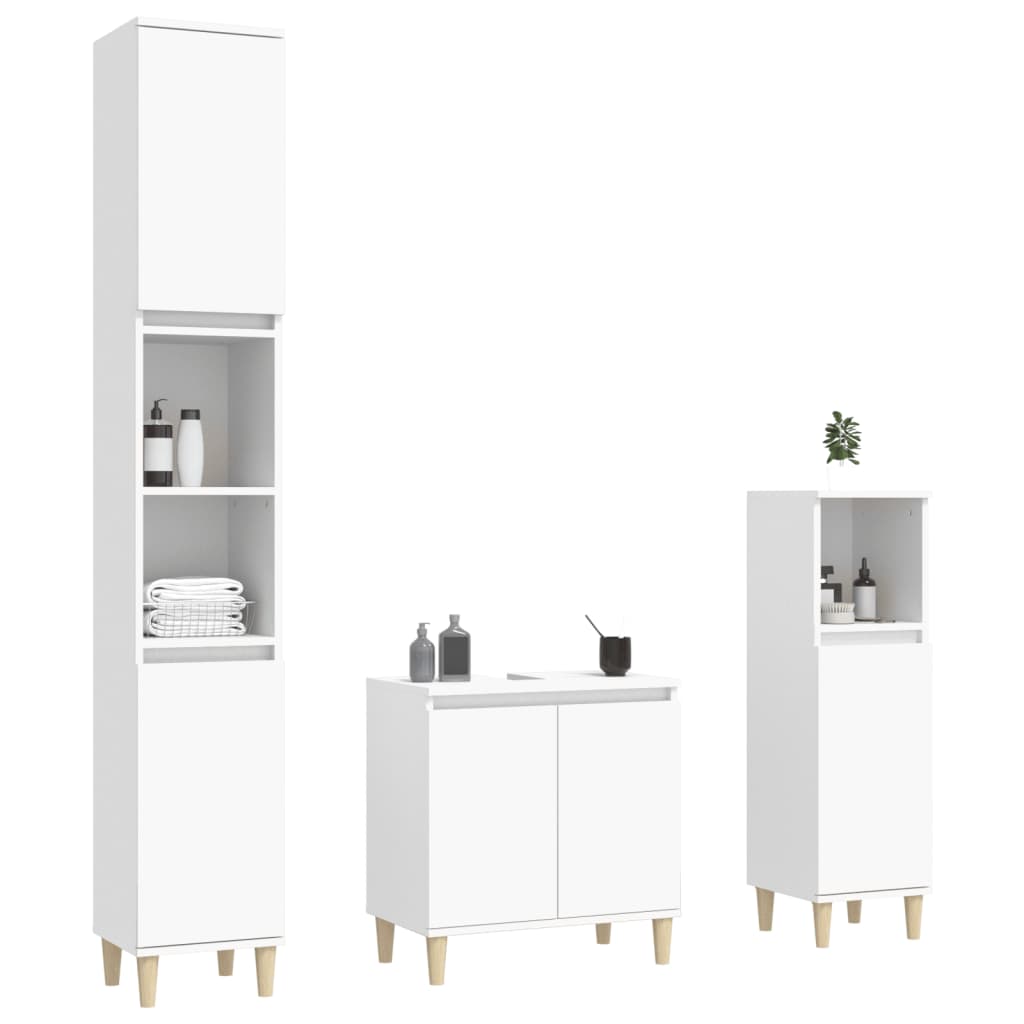 3 Pcs conjunto móveis casa de banho derivados de madeira branco