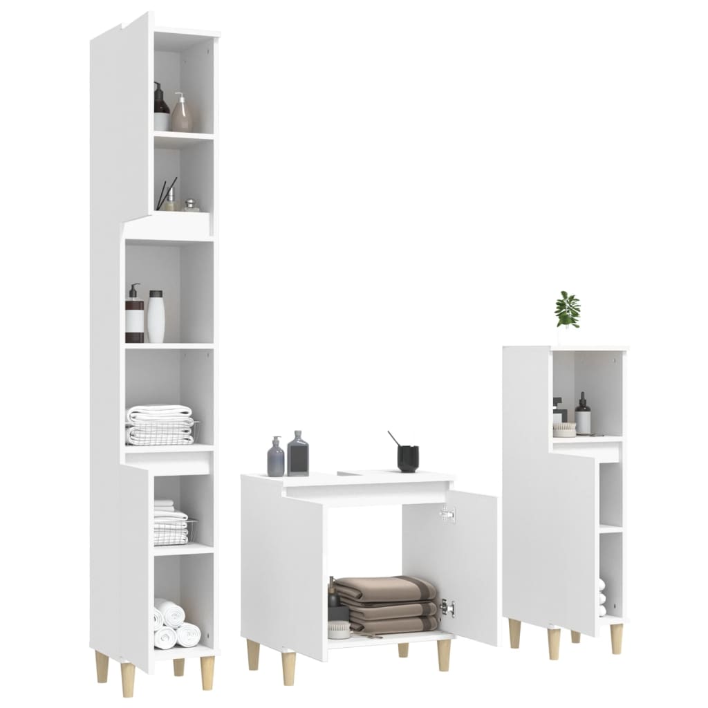 3 Pcs conjunto móveis casa de banho derivados de madeira branco