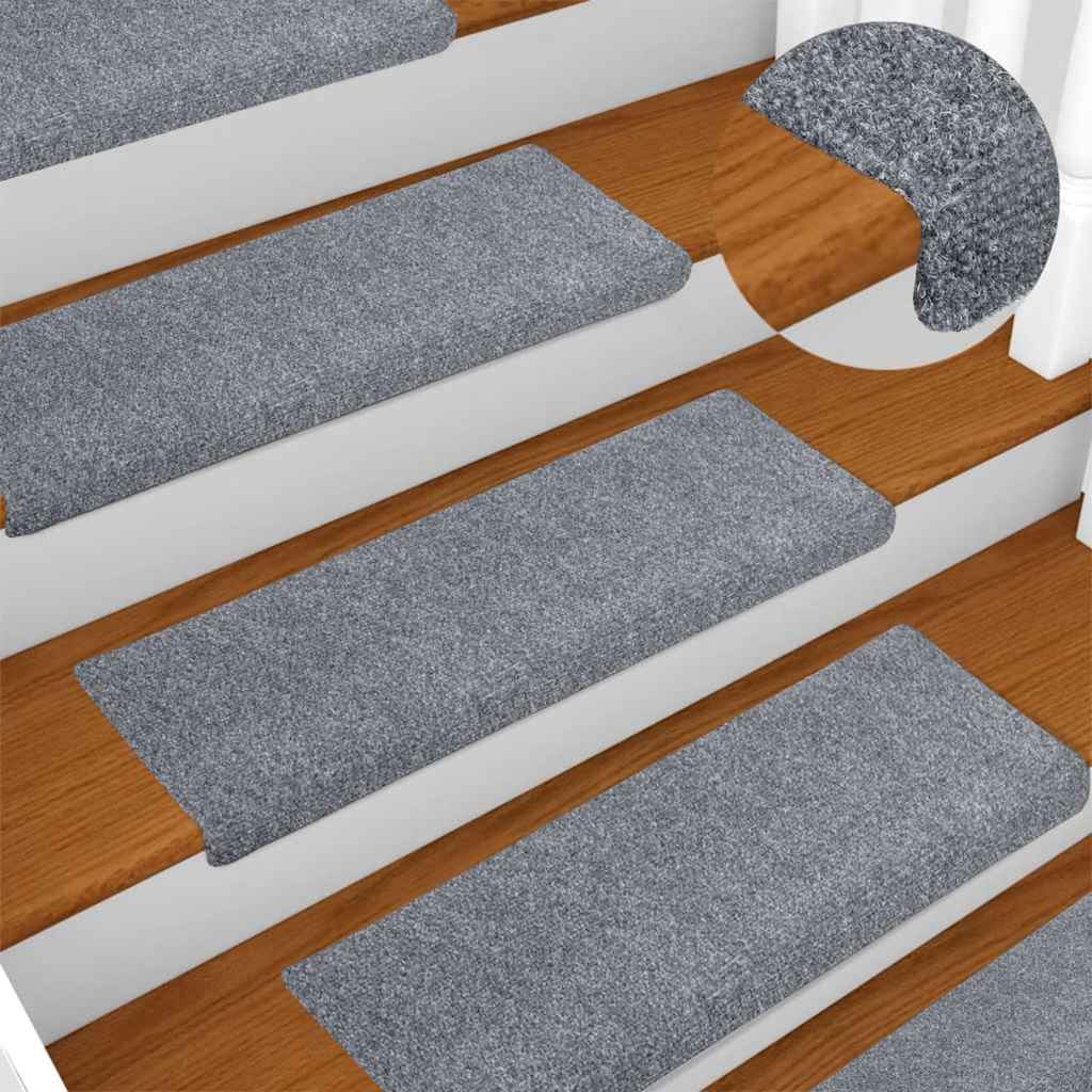 Tapetes de escada autoadesivos 5 peças 65x21x4 cm cinza claro com borda retangular