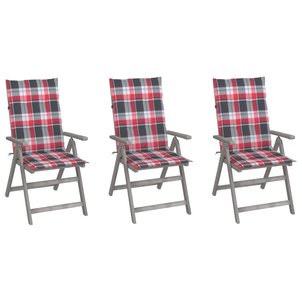 Cadeiras jardim reclináveis c/ almofadões 3 pcs acácia maciça