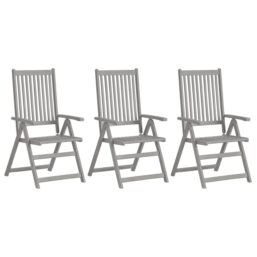 Cadeiras jardim reclináveis c/ almofadões 3 pcs acácia maciça