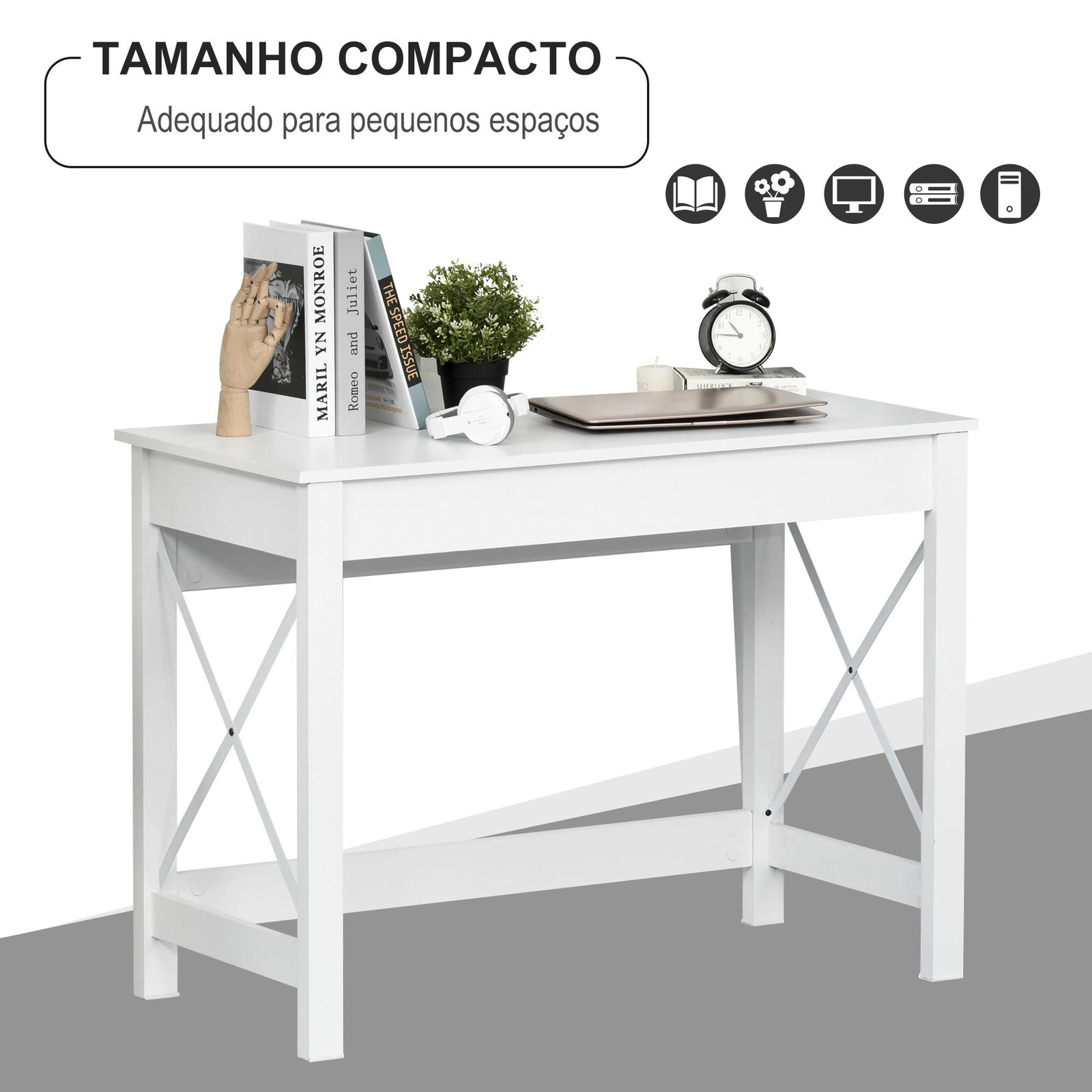Mesa de escritório multifuncional moderna e minimalista 105x50x76 cm branco