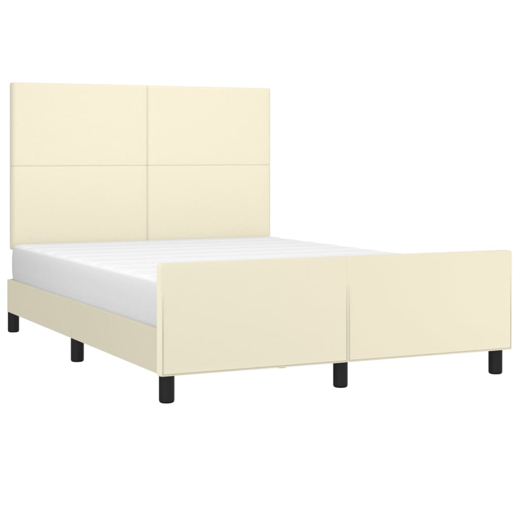 Estrutura de cama c/ cabeceira couro artificial 140x200cm creme