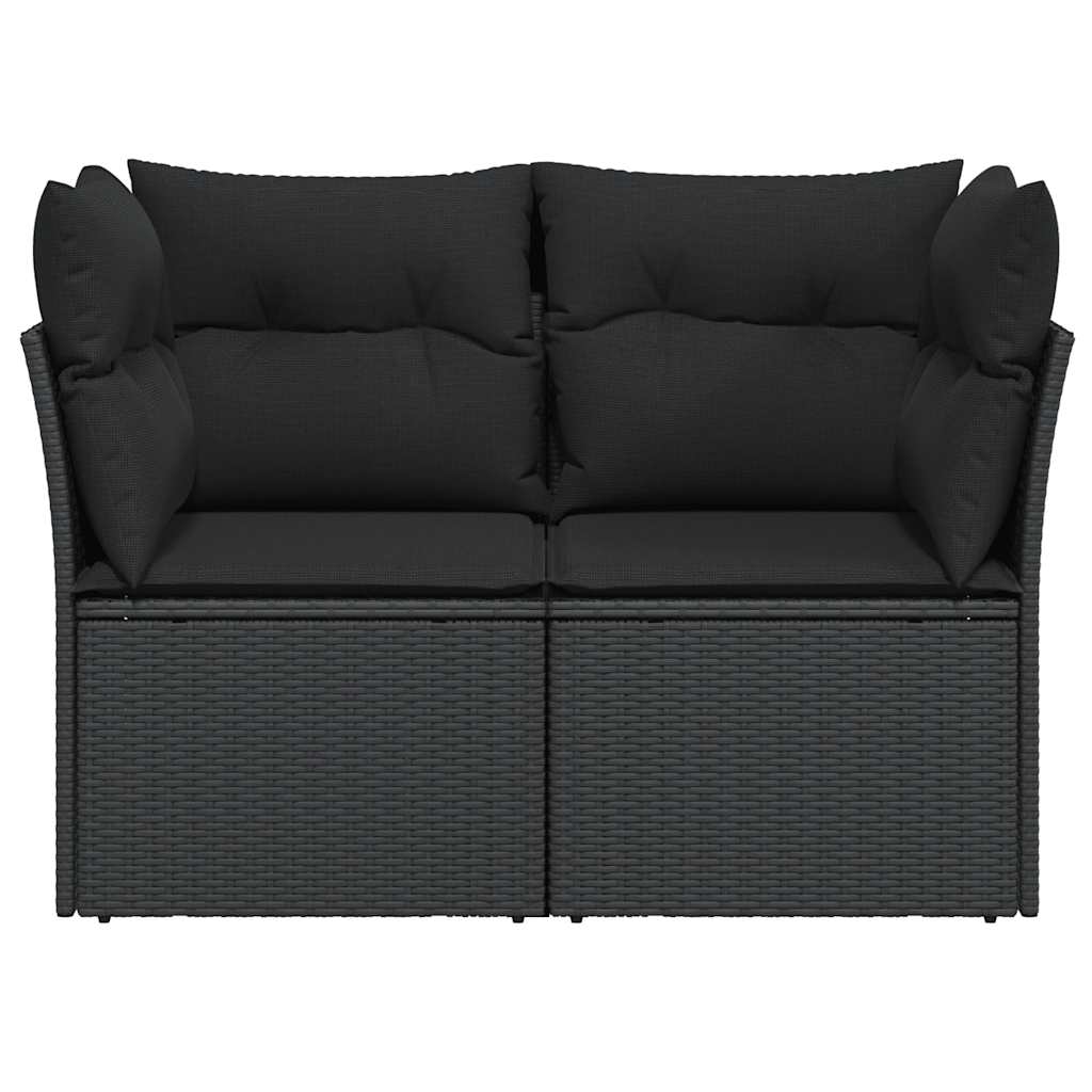 Sofá de jardim com almofadas, 2 lugares, vime sintético preto
