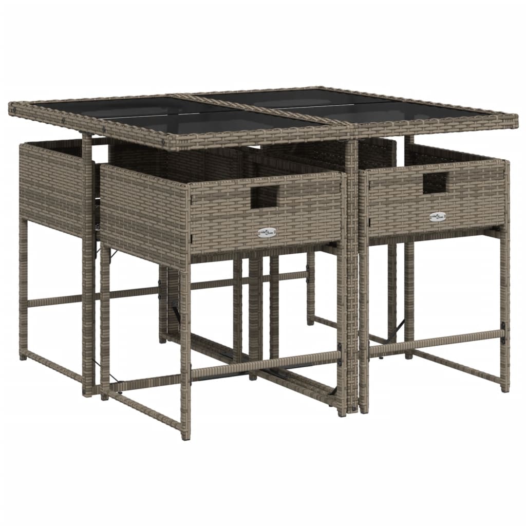 5 Pcs conjunto de jantar p/ jardim c/ almofadões vime PE cinza