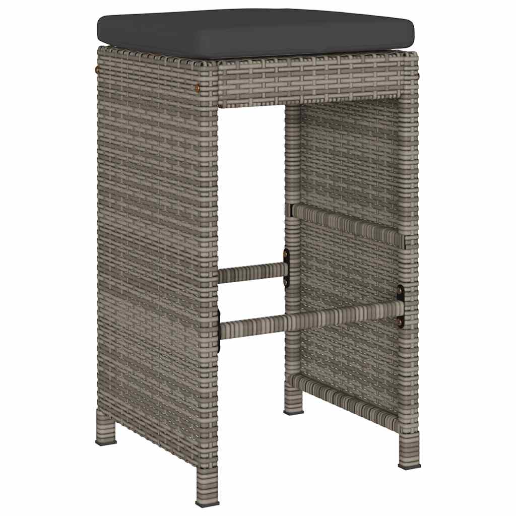 Bancos de bar p/ jardim com almofadões 4 pcs vime PE cinzento