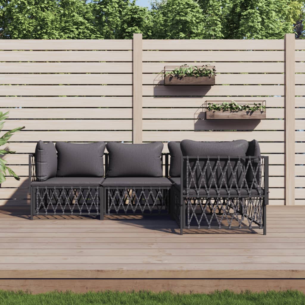 4 Pcs conjunto lounge de jardim com almofadões aço antracite