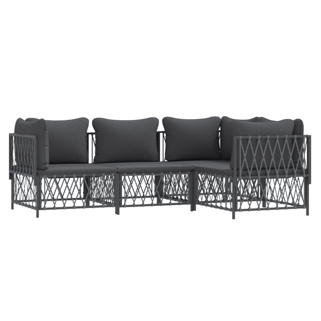 4 Pcs conjunto lounge de jardim com almofadões aço antracite