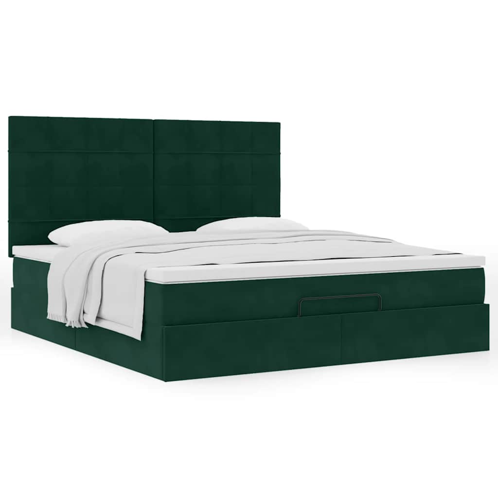 Estrutura de cama otomana com colchão verde escuro veludo