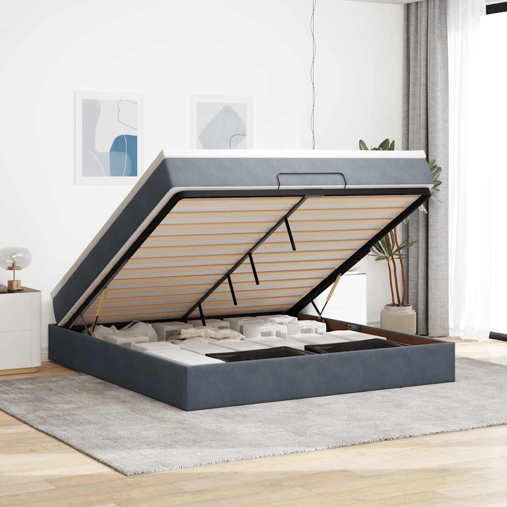 Estrutura de cama otomana com colchão 180x200cm cinzento escuro