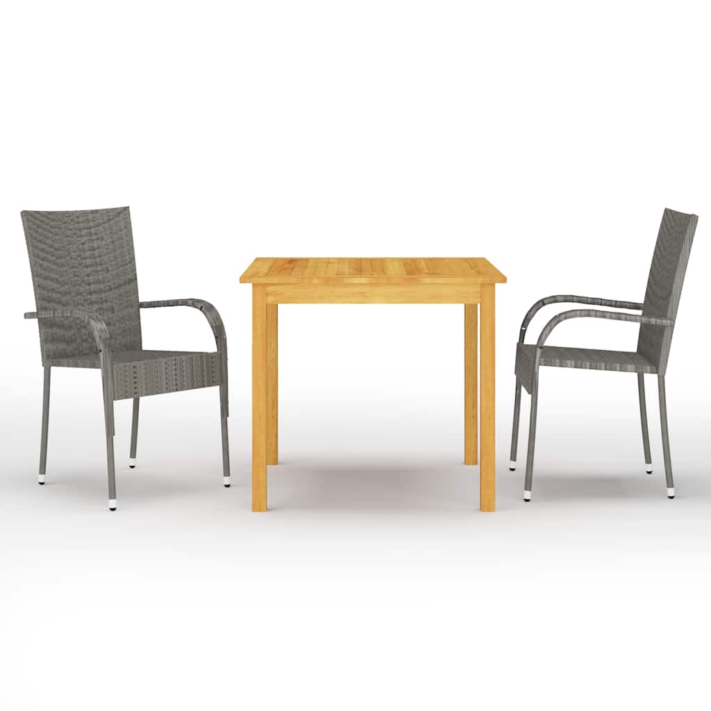 3 Pcs conjunto de jantar para jardim cinzento