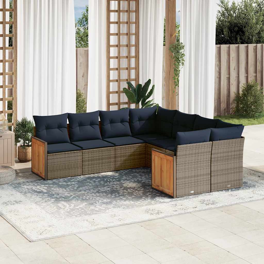 Conjunto de sofá de jardim com 8 peças e almofadas em rattan sintético cinza