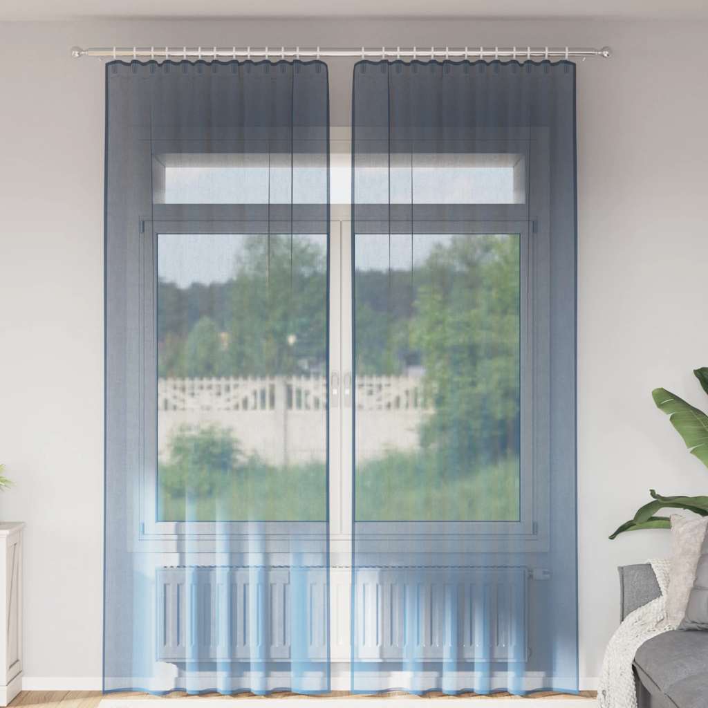 Cortinas de voile com bolsos para varão 2 pcs azul real