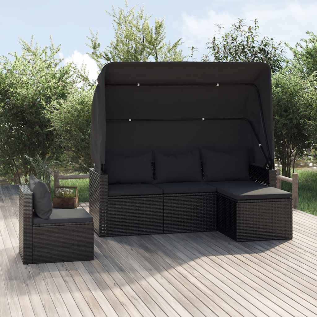 4 Pcs conjunto de sofás para jardim c/ almofadões vime PE preto