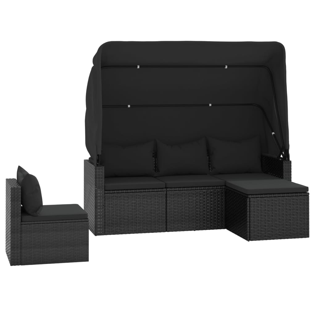 4 Pcs conjunto de sofás para jardim c/ almofadões vime PE preto