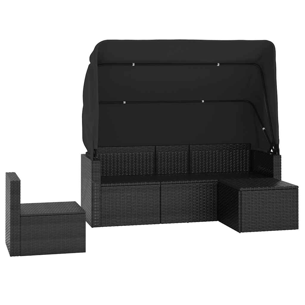 4 Pcs conjunto de sofás para jardim c/ almofadões vime PE preto