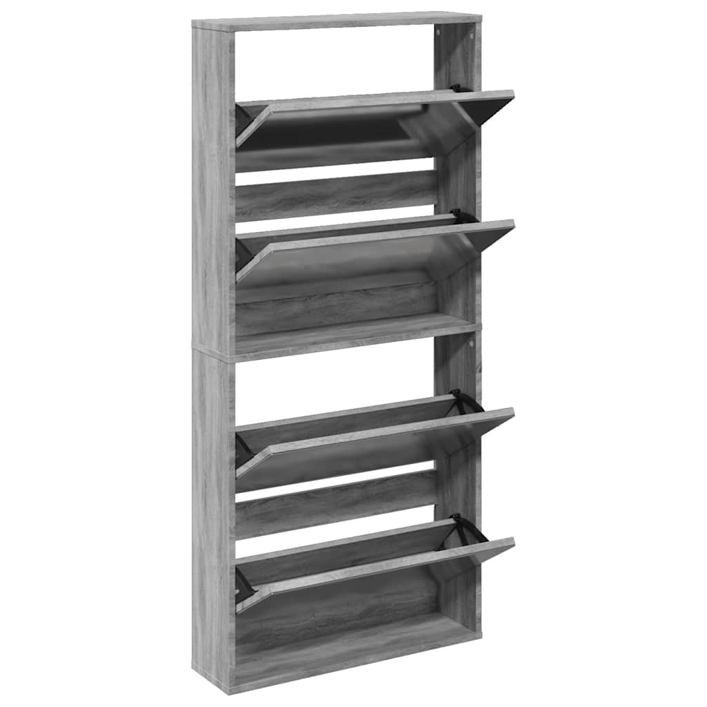 Sapateira com espelho 4 divisórias 63x17x134 cm cinza sonoma
