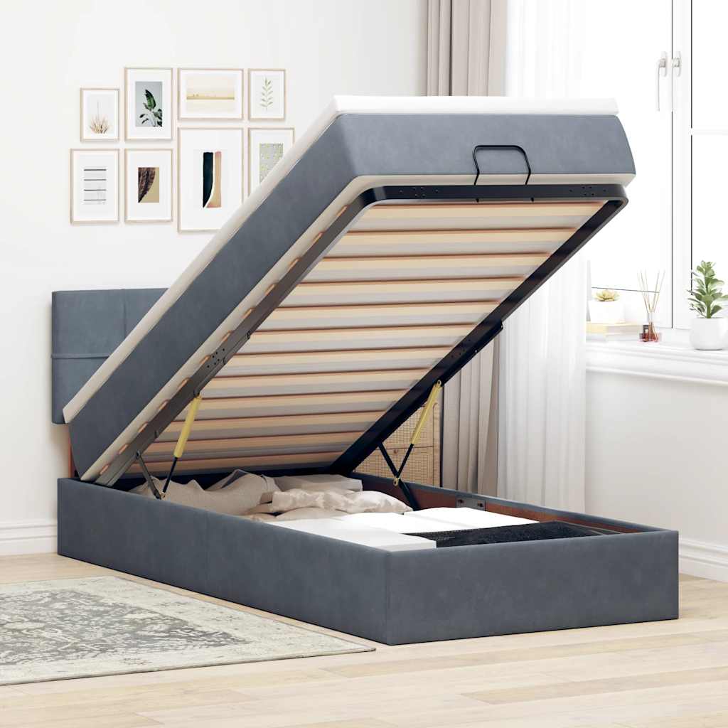 Estrutura cama otomana colchão 80x200 cm veludo cinzento escuro