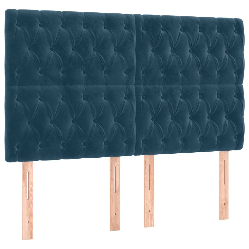 Cabeceira cama c/ luzes LED veludo 144x7x118/128cm azul-escuro