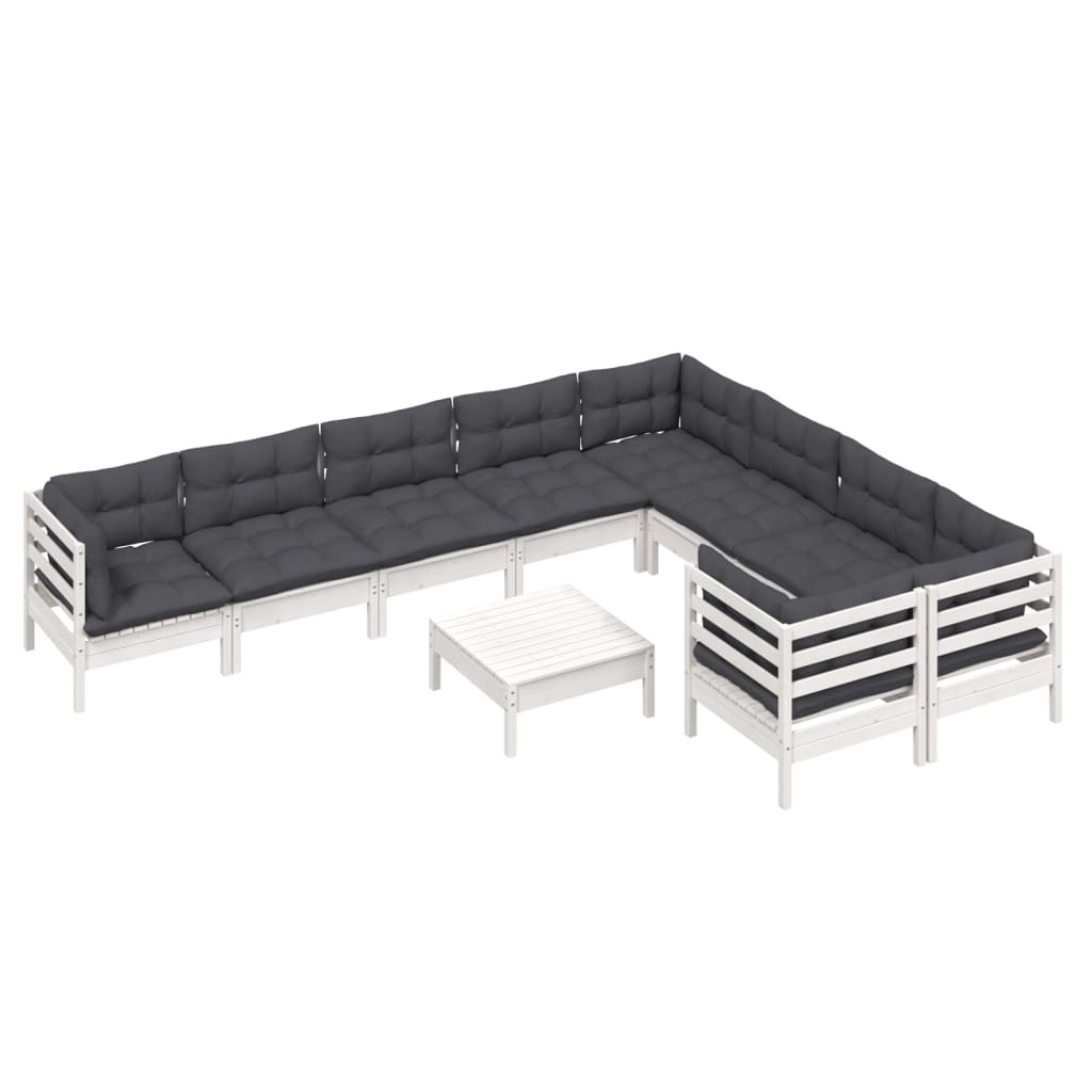 10 Pcs conjunto lounge de jardim c/ almofadões pinho branco