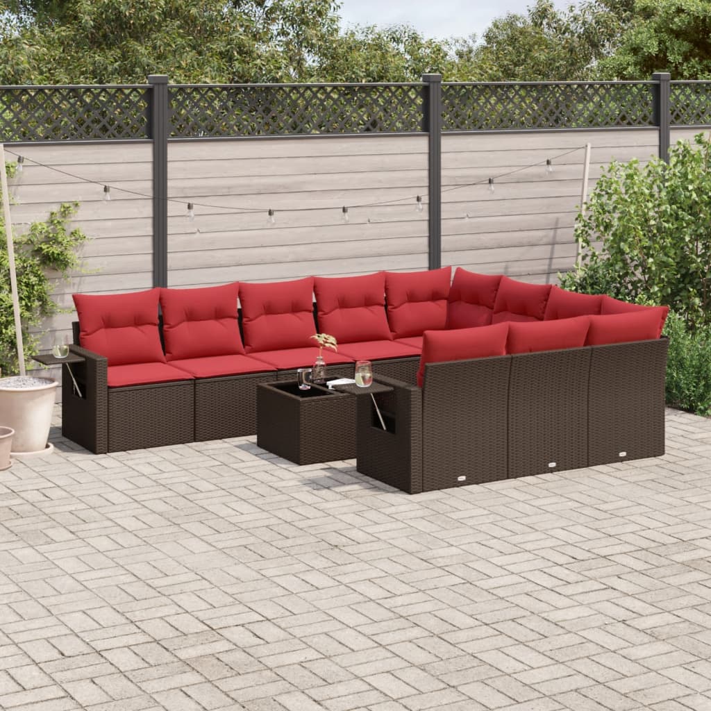 Conjunto de sofá de jardim com 11 peças e almofadas em rattan sintético marrom