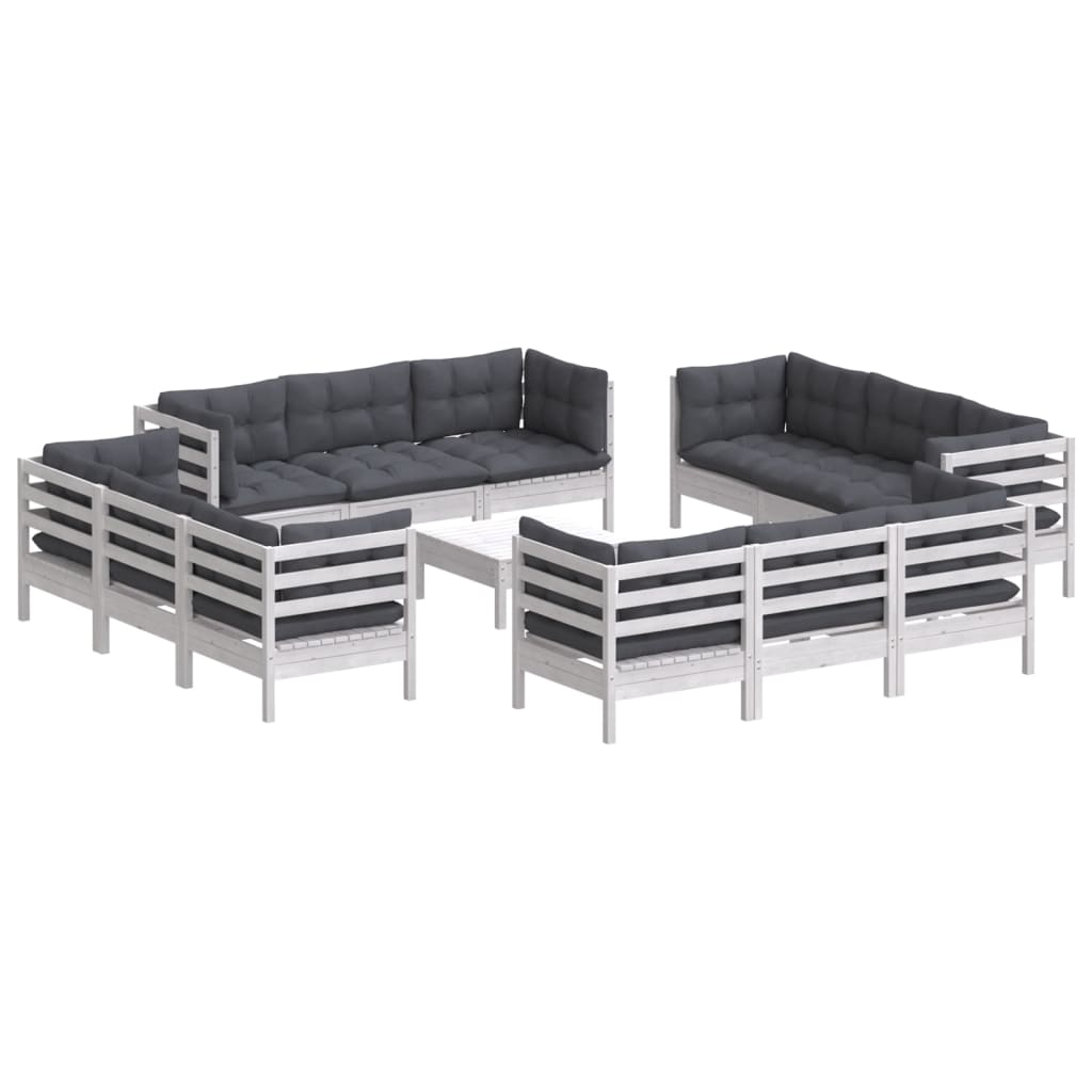 13 Pcs conj. lounge de jardim com almofadões antracite pinho