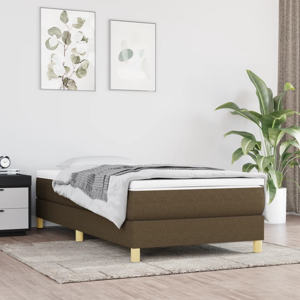Estrutura de cama com molas 90x190 cm tecido castanho-escuro