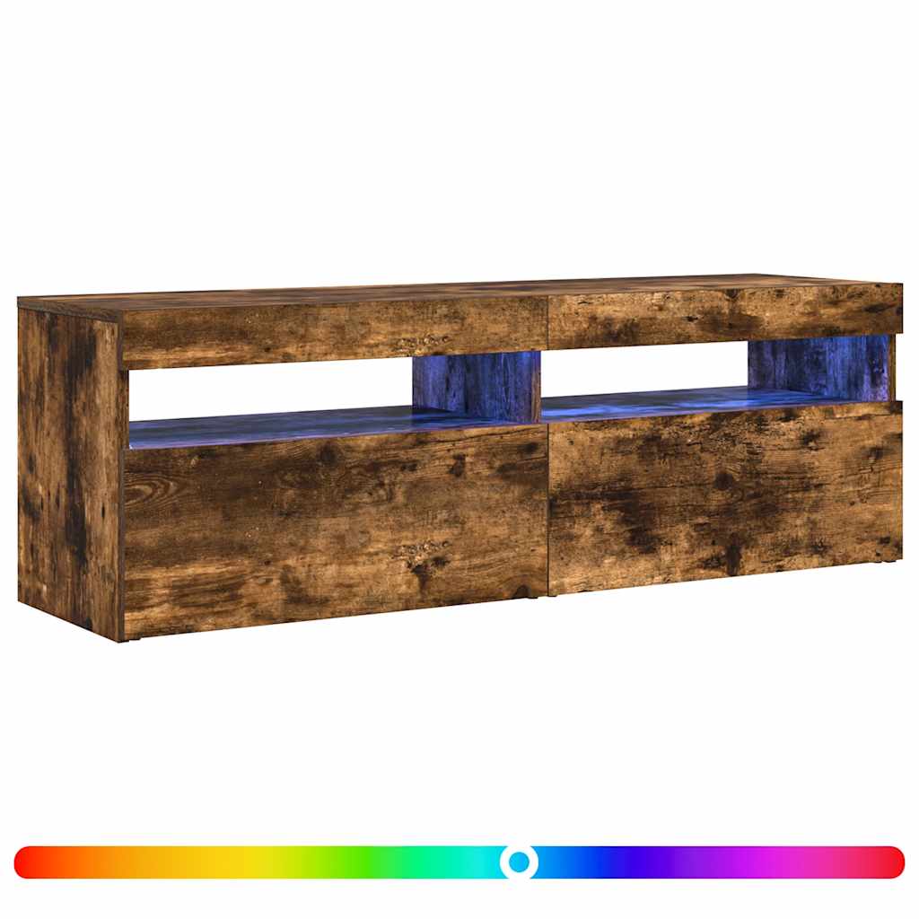 Móvel de TV com luzes LED 120x35x40 cm carvalho fumado