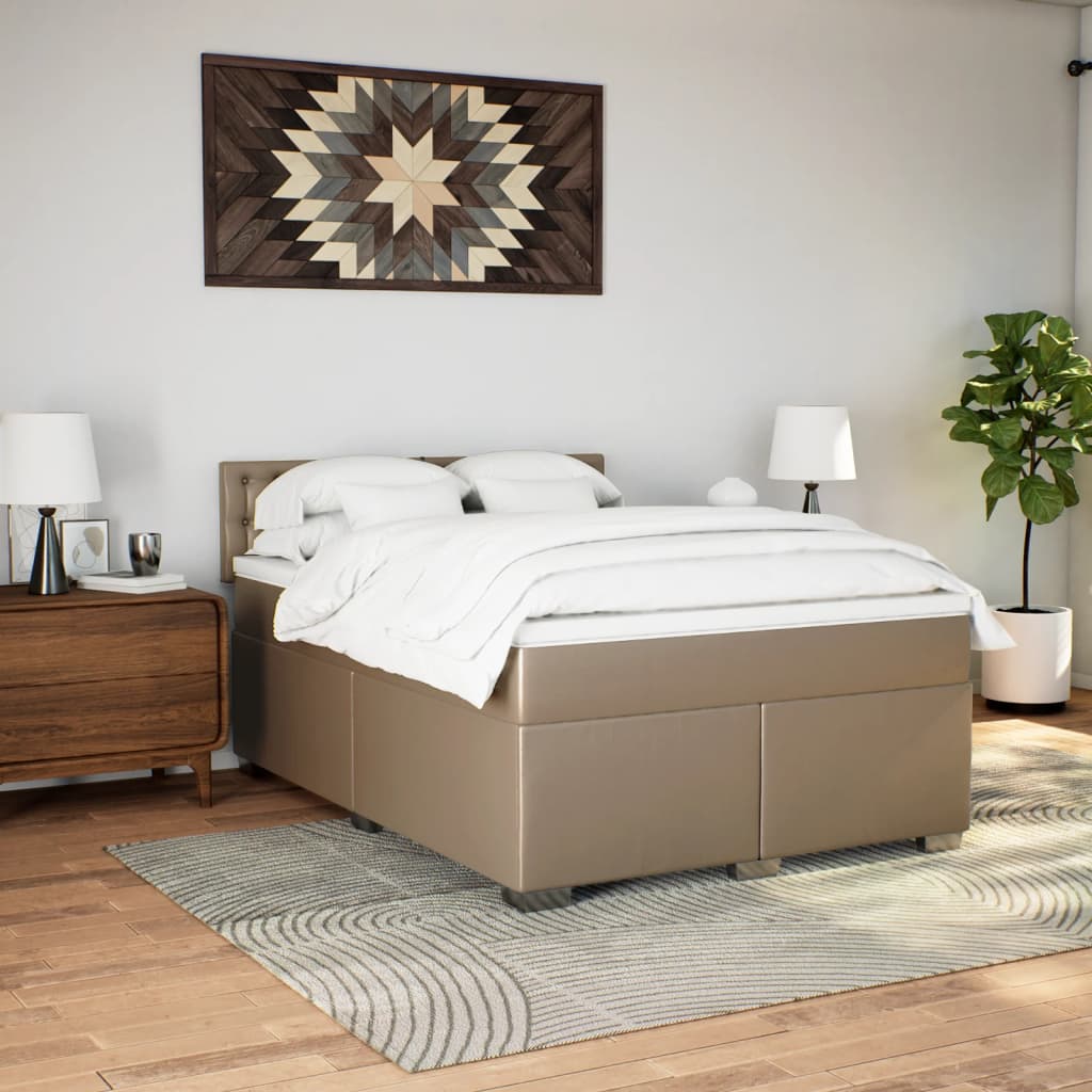 Cama com molas/colchão 140x190 cm couro artificial cappuccino